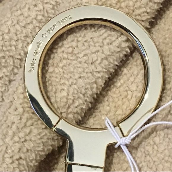 KATE SPADE Black Cream Leather Tassel Keychain NWT - Picture 2 of 8